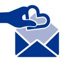 Icon of a hand putting a heart into an envelope