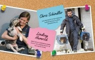 Photos of Chris Schindler and Lindsay Hamrick tacked onto a cork board.