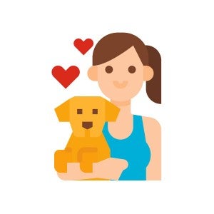 Girl and dog with hearts icon