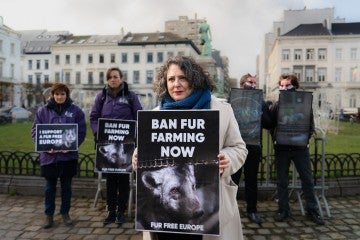 People gather to protest fur farming