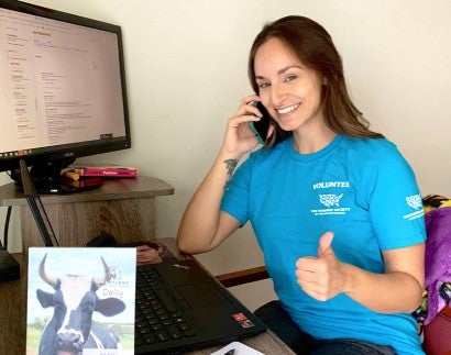Humane Policy Volunteer Leader Andrea Treviso calling her WI U.S. Senators to cosponsor the Big Cat Public Safety Act.