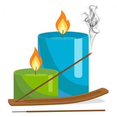 Illustration of candles and a burning incense stick