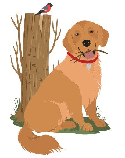 Illustration of a dog with a tree