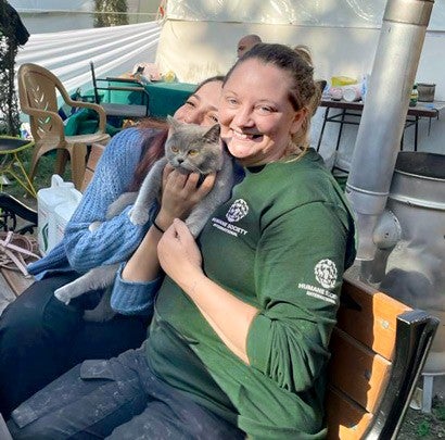 HSI’s Kelly Donithan helps facilitate a reunion between Rumeysa and her cat, Leyla.