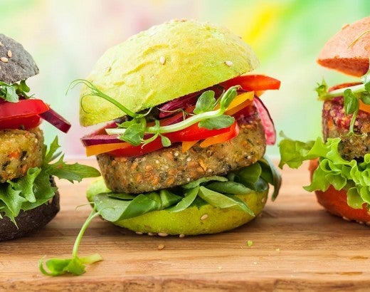 Three plant-based burgers 