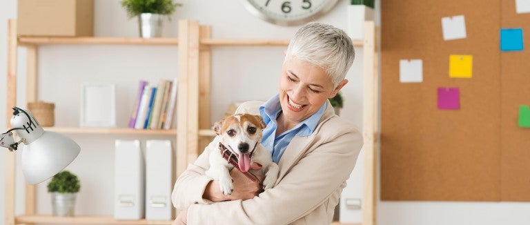Woman and her dog in the workplace